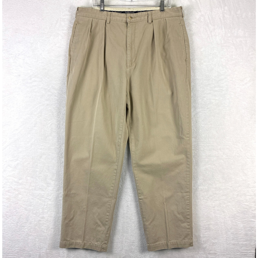 VTG Polo Ralph Lauren Andrew Pants Men 38x32 Beige Pleated Chino Preppy 90s